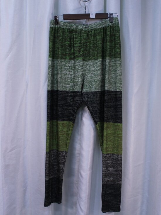 lily by firmiana Pants - Chic Striped Green and Gray Leggings